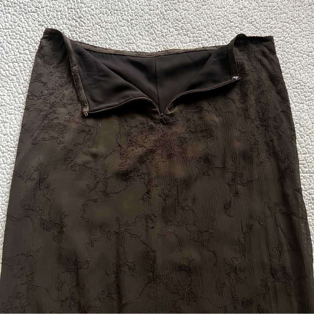 J. Jill Brown Maxi Skirt Silk Embroidered Lightweight Summer Boho Sz 10 Tall 10T - Picture 6 of 8